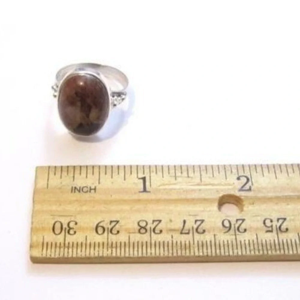 Vintage Brown Agate Gemstone Oval Sterling Silver 925‎ Ring*Size 8.5